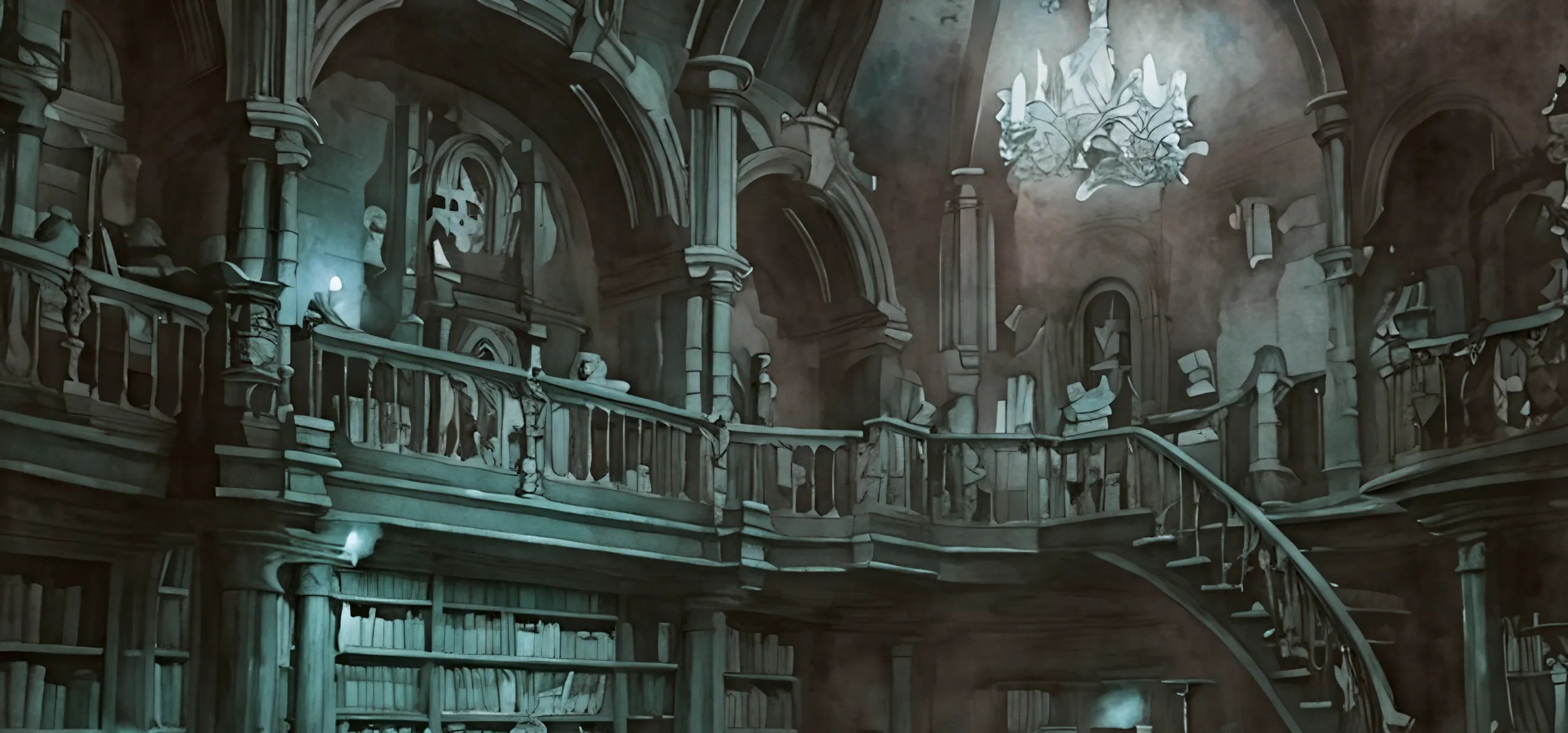 Illustration originale bibliothèque magique