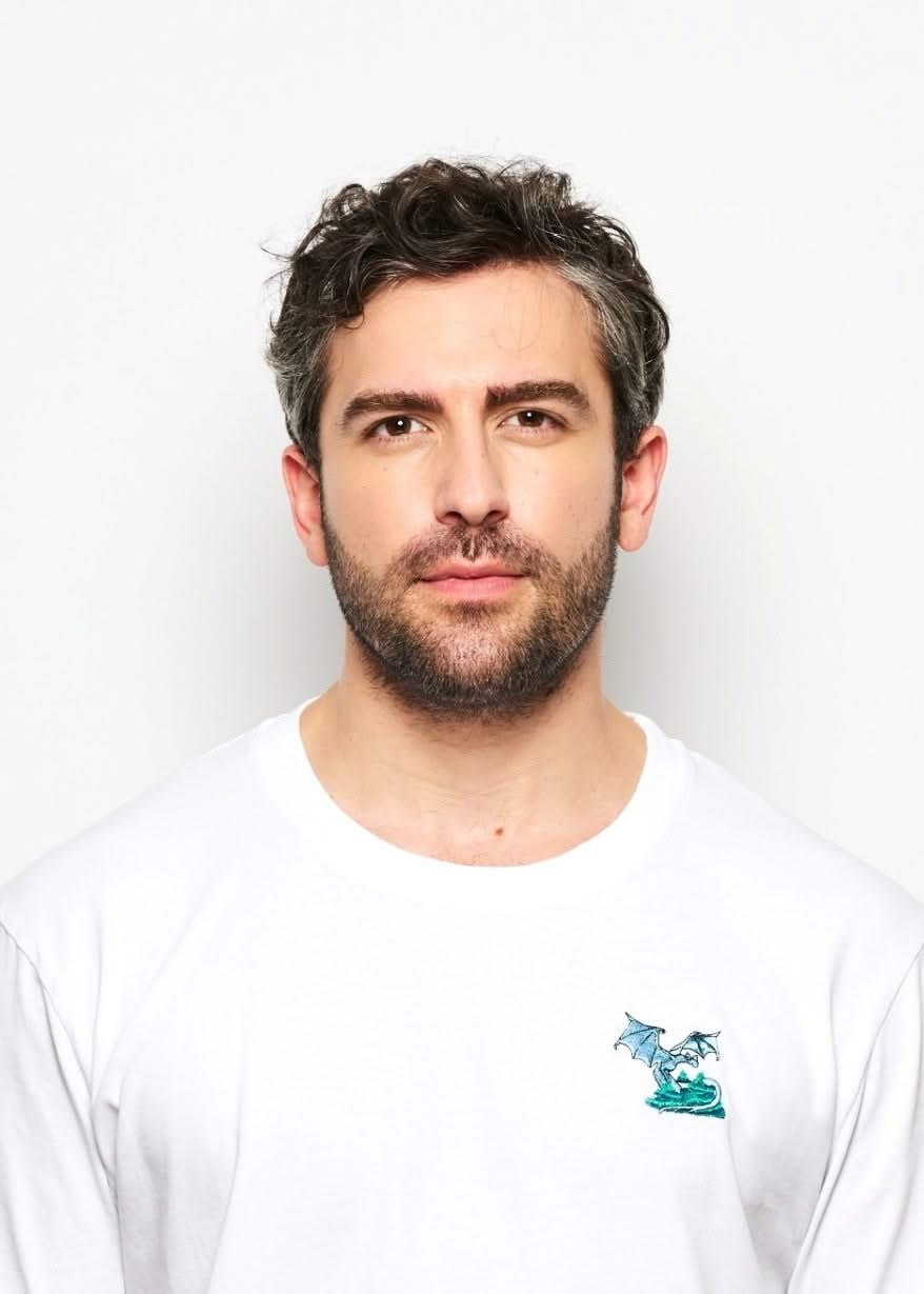 T-shirt original brode blanc pour homme avec broderie dragon, photo de tete