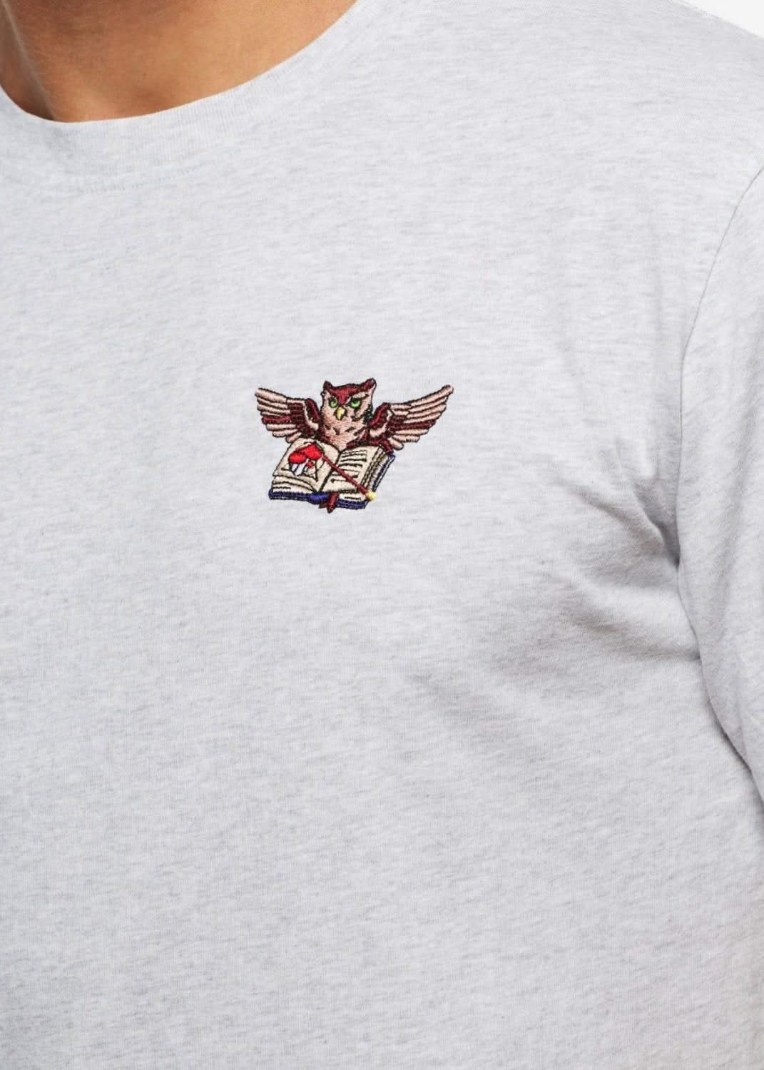 Tshirt original gris clair pour homme avec broderie hibou, photo de zoom