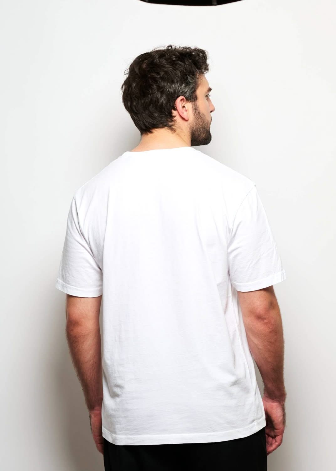 T shirt fantasy brode blanc pour homme avec broderie dragon, photo de dos