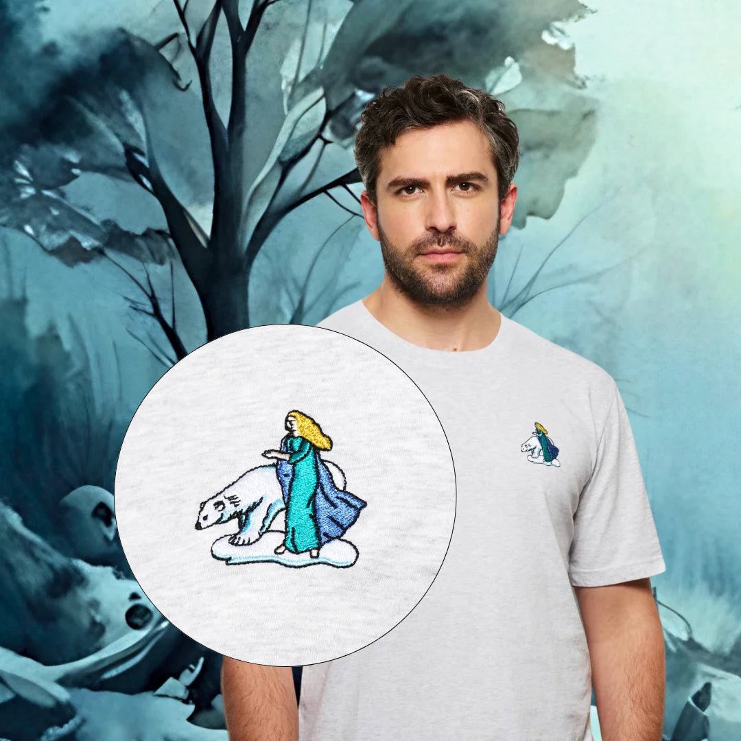 Tee shirt original brode gris pour homme avec broderie ours polaire, photo de couverture
