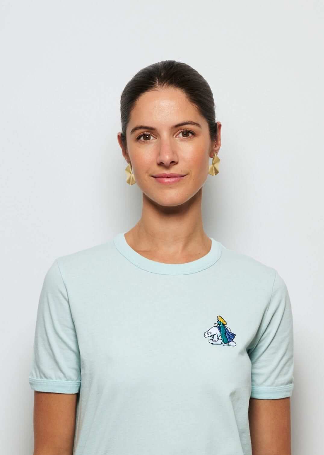 Tee shirt brode vert pour femme avec broderie ours, photo de tete