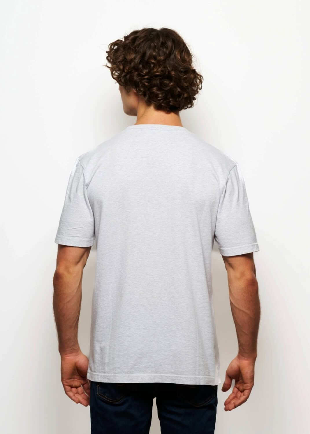 T-shirt fantasy brode gris pour homme avec broderie dragon, photo de dos