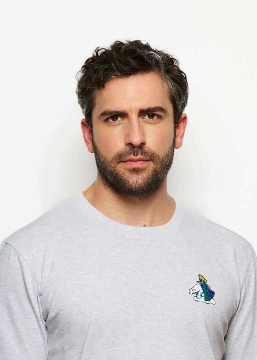 T-shirt original brode gris pour homme avec broderie ours polaire, photo de tete
